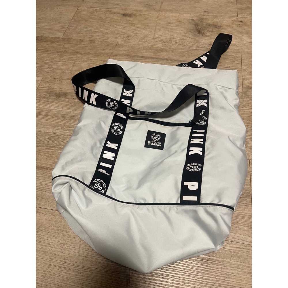 Pink Victoria‎ Secret Tote Bag White-Light Blue  Logo Gym Travel Carry on